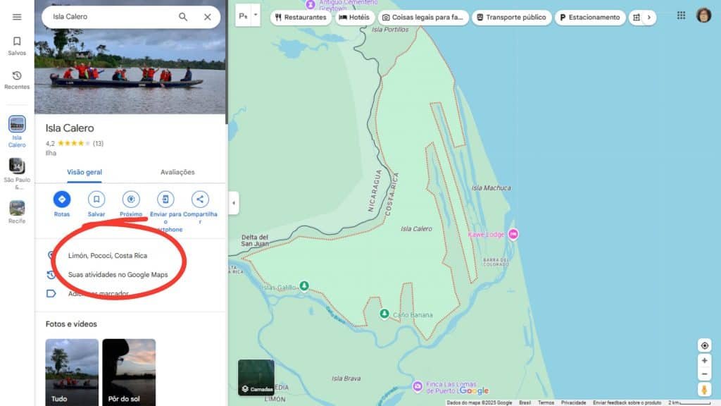 The picture shows an impression of Isla Calero on Google Maps