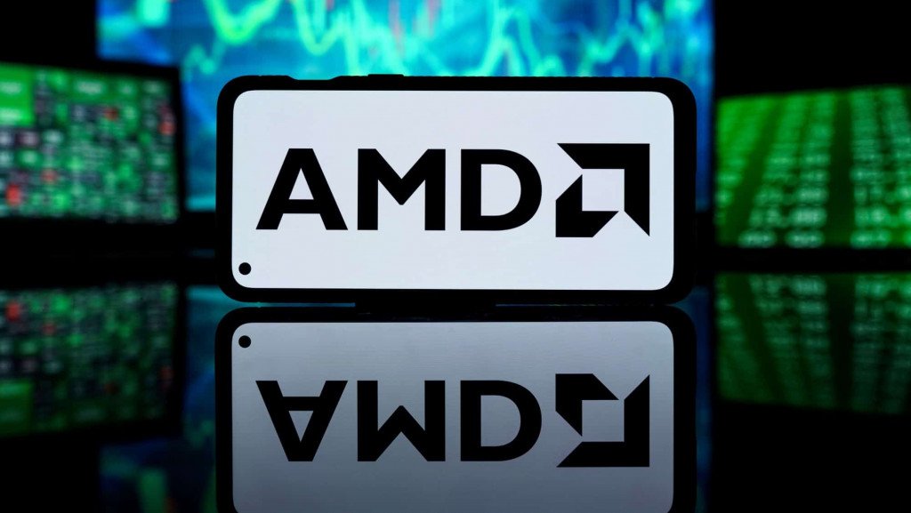 AMD logo on a smartphone screen