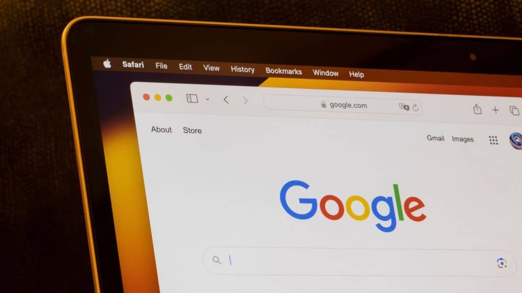Google Search Home Open to Safari on a MacBook