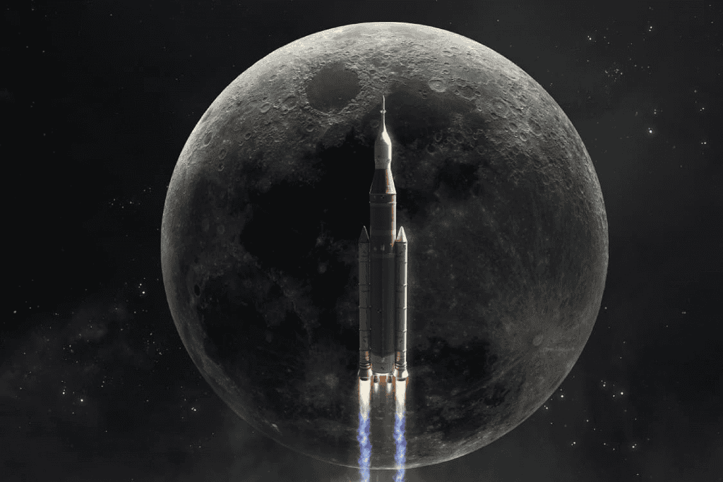 Representation of the rockets that passes in front of the moon